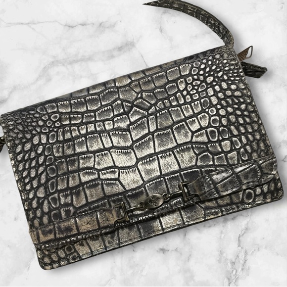 PATRICIA NASH Apricale Leather Convertible Croc Crossbody Purse Black Sliver - Picture 2 of 11